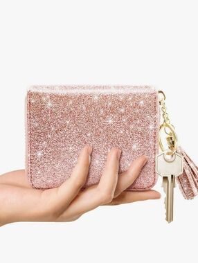 Pink Glitter RFID Card Wallet with Tassel